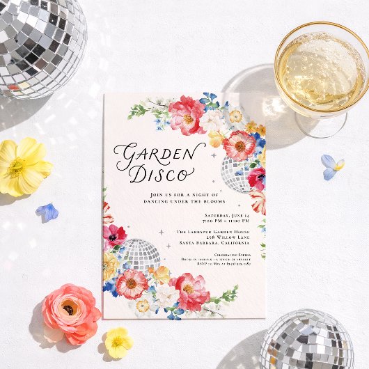 Garten Disco Blumenparty Einladung
