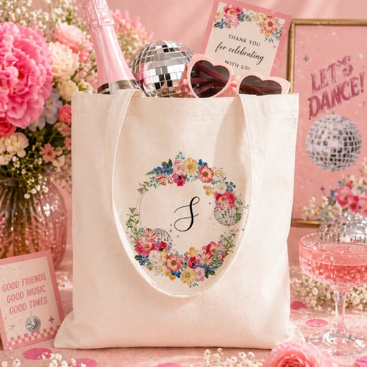 Garten Disco Blumenparty Monogramm Tragetasche