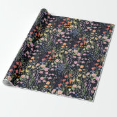 Garten Dunkler Hintergrund Wildblumen Floralmuster Geschenkpapier (Ungerollt)
