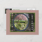 GARTEN DURCH DAS RUNDE-LATTICE-FENSTER/INNISWOOD POSTKARTE (Vorne/Hinten)