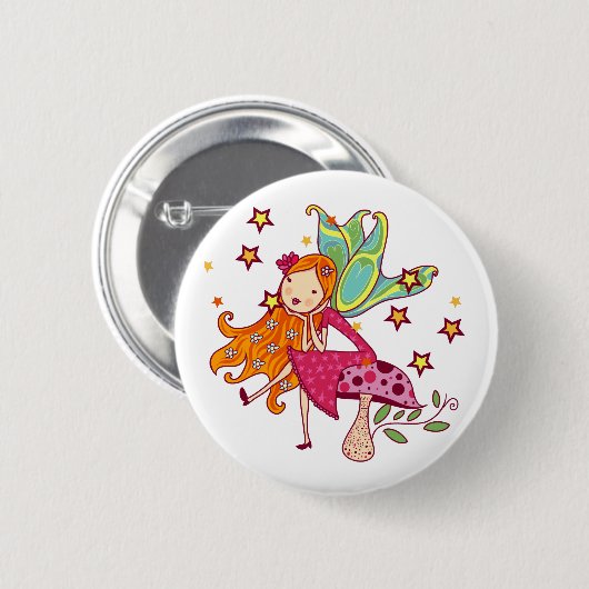 Garten-Fee auf Pilz Button (Vorne & Hinten)