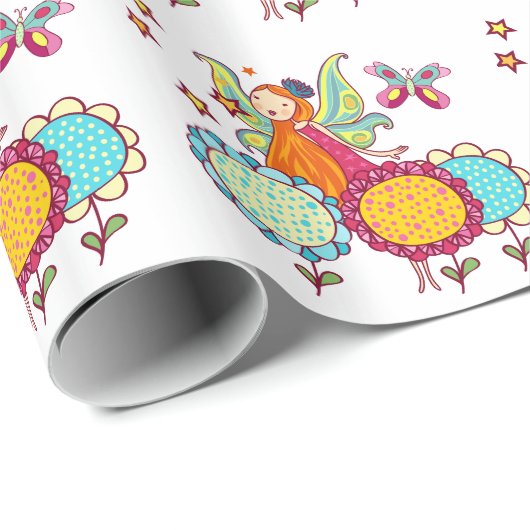 Garten-Fee mit Blumen Geschenkpapier (Rolleneckpunkt)
