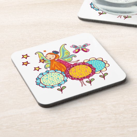 Garten-Fee mit Blumen Getränkeuntersetzer (Linke Seite)