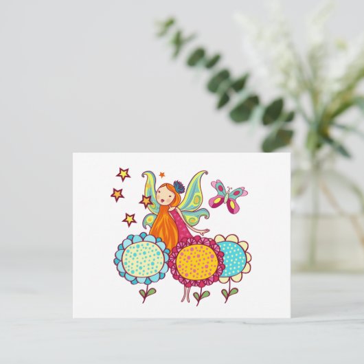 Garten-Fee mit Blumen Postkarte (Stehend Vorderseite)