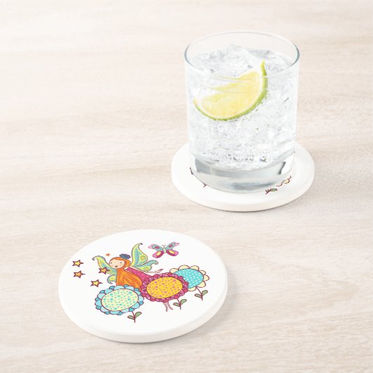 Garten-Fee mit Blumen Sandstein Untersetzer (Seite)