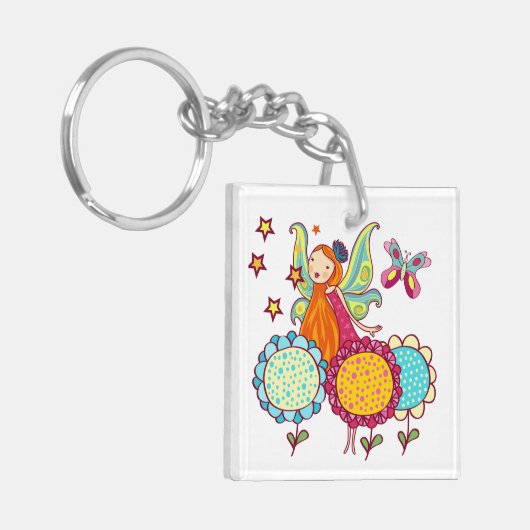 Garten-Fee mit Blumen Schlüsselanhänger (Vorderseite links)
