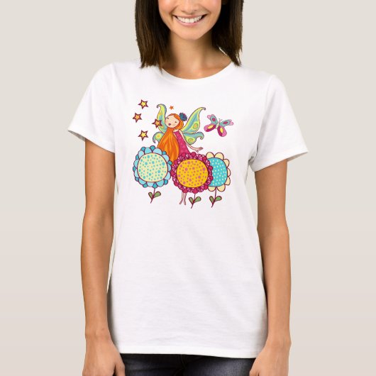 Garten-Fee mit Blumen T-Shirt (Vorderseite)