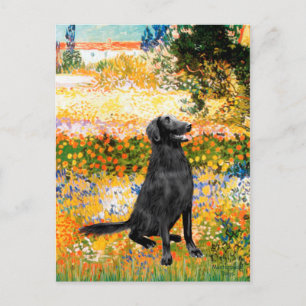 Garten - flach überzogener Retriever Postkarte