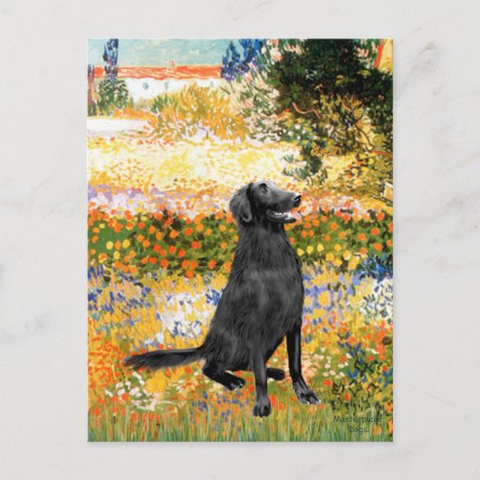 Garten - flach überzogener Retriever Postkarte (Vorderseite)