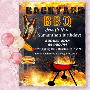 Garten- Flaming BBQ-Grill-Geburtstags-Einladung Einladung