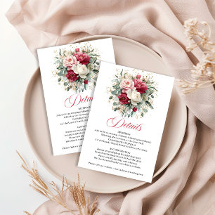 Garten Floral Blush Burgunder Hochzeitsdetails Begleitkarte
