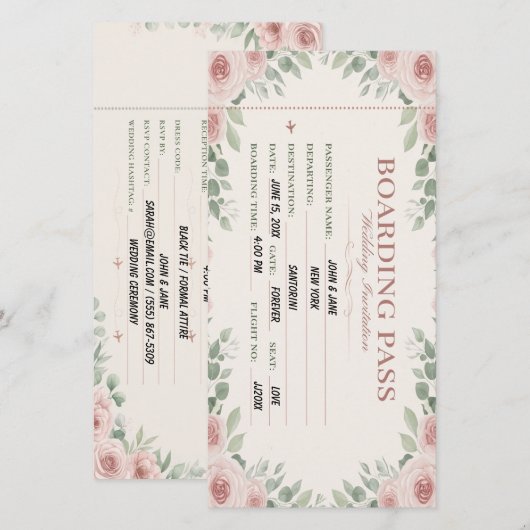 Garten Floral Boarding Pass Hochzeit Save The Date (Vorne/Hinten)