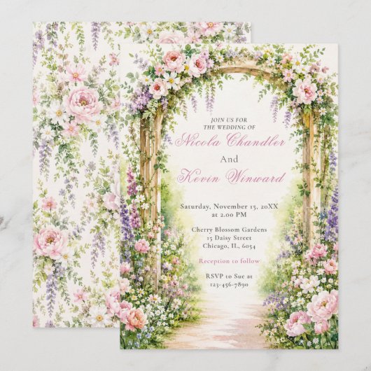 Garten Floralbogen Hochzeit Einladung (Vorne/Hinten)