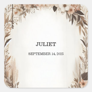 Garten Frühling Holz Boho Rustikale Brautparty Quadratischer Aufkleber