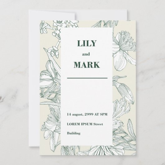 Garten Frühlingsblumen. Hintergrund graviert. Einladung (Vorderseite)