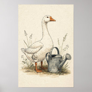 Garten Gans und Gießkanne Poster