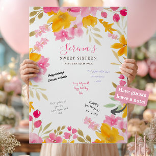 Garten Gelb Rosa Floral Sweet 16 Unterzeichnungsta Poster