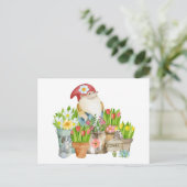 Garten-Gnome mit Blume und Katze Postkarte (Stehend Vorderseite)