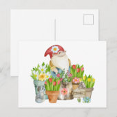 Garten-Gnome mit Blume und Katze Postkarte (Vorne/Hinten)