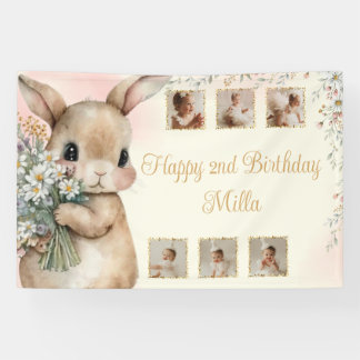 Garten-Hasen-Geburtstagsbanner mit Fotocollage Banner
