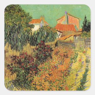 Garten Hinter einem Haus von Vincent van Gogh Quadratischer Aufkleber