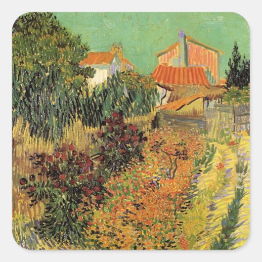 Garten Hinter einem Haus von Vincent van Gogh Quadratischer Aufkleber (Vorderseite)