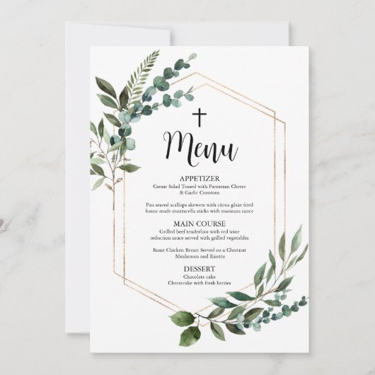 Gärten im Wasser Gold Cross Taufen Menü Karten (Vorderseite)