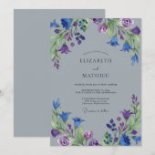 Garten Indigo Violett Gemalte Hochzeit Einladung (Vorne/Hinten)