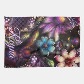 Garten-Kitty-Katze-Blumen-Abstrakt-Personalisiert Geschirrtuch (Horizontal)