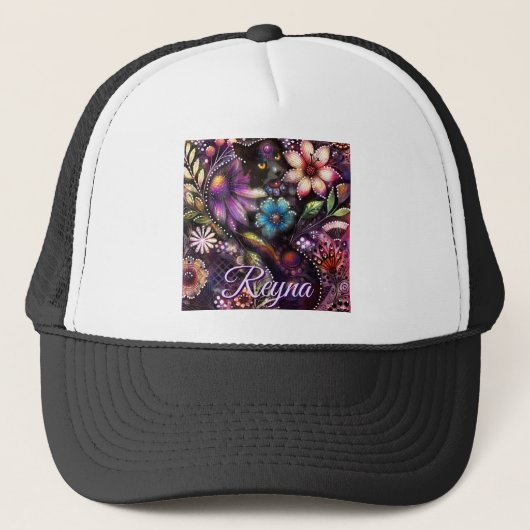 Garten-Kitty-Katze-Blumen-Abstrakt-Personalisiert Truckerkappe (Vorderseite)
