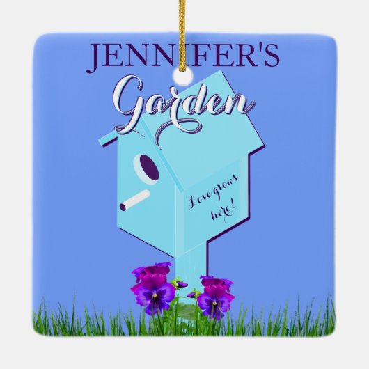 Garten "Liebe wächst hier!" Birdhouse für ihren Pl Keramikornament (Rückseite)