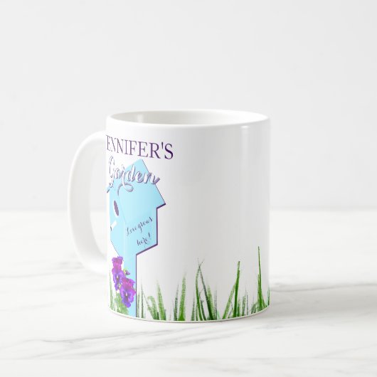 Garten "Liebe wächst hier!" Birdhouse-Stiefmütterc Kaffeetasse (Vorderseite Links)