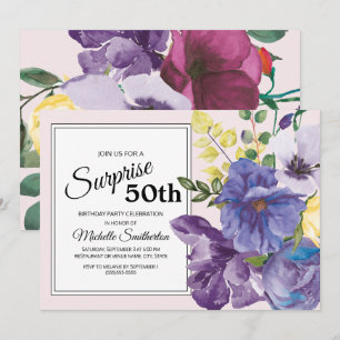 Garten Lila Gelb Rosa Blumen 50. Geburtstag Einladung