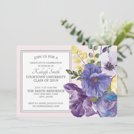 Garten Lila Gelb Rosa Blumengrau Party Einladung (Stehend Vorderseite)