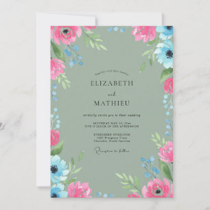 Garten Magenta Azurblüten-Hochzeit Einladung