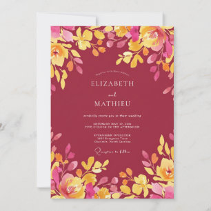 Garten Magenta Gelbe Wildblumen-Hochzeit Einladung