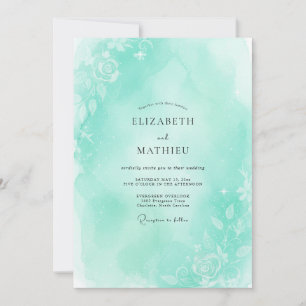 Garten-Minz-Aqua-Blatt-Hochzeit Einladung