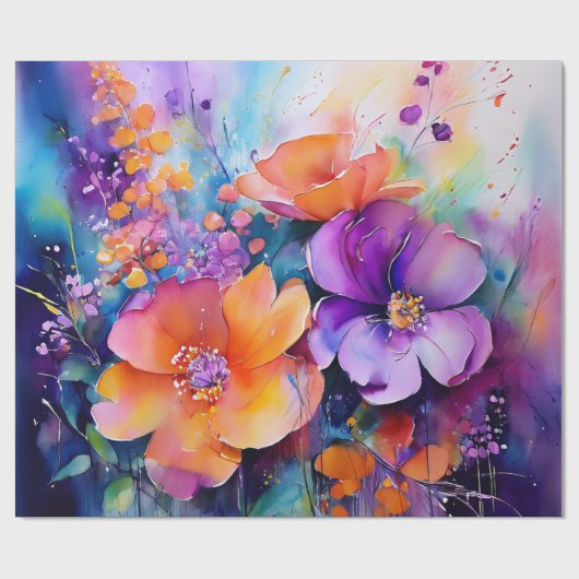 Garten mit Aquarellblüten Geschenkpapier (Flach)