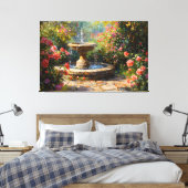 Garten mit blühenden Rose und Wasserbrunnen Leinwanddruck (Insitu (Schlafzimmer))