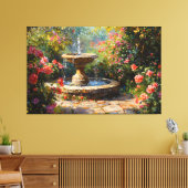 Garten mit blühenden Rose und Wasserbrunnen Leinwanddruck (Insitu (Wohnzimmer))