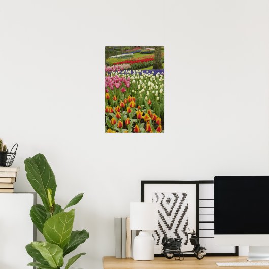 Garten mit Blumen und Blumen, Keukenhof Gardens, Poster (Heimbüro)