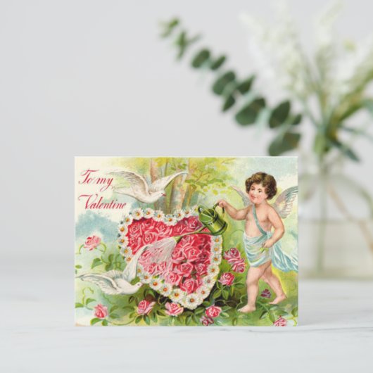 Garten mit Cupid Feiertagspostkarte (Stehend Vorderseite)