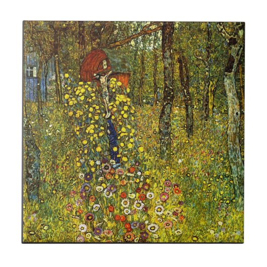 Garten mit Kruzifix von Gustav Klimt Fliese (Vorderseite)