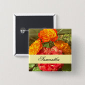 Garten mit orangefarbenen und roten Blumen Button (Vorne & Hinten)