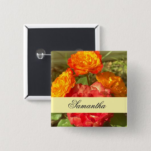 Garten mit orangefarbenen und roten Blumen Button (Vorne & Hinten)