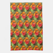 Garten mit orangefarbenen und roten Blumen Geschirrtuch (Vertikal)