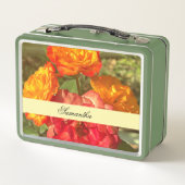 Garten mit orangefarbenen und roten Blumen Metall Brotdose (Rückseite)