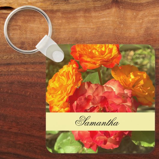 Garten mit orangefarbenen und roten Blumen Schlüsselanhänger (Vorderseite)