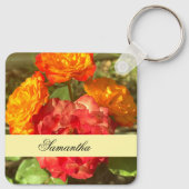 Garten mit orangefarbenen und roten Blumen Schlüsselanhänger (Rückseite)