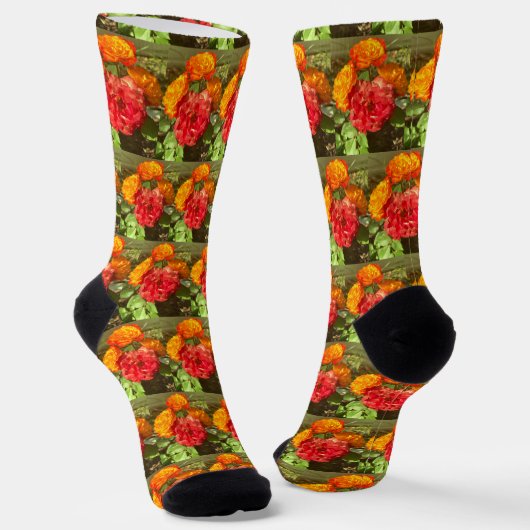 Garten mit orangefarbenen und roten Blumen Socken (Gewinkelt)